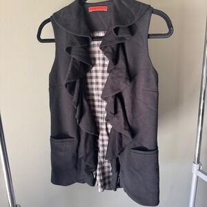 Alice‎ + Olivia Ruffle Ponte Knit Lined V-Neck Open Vest Cardigan Pockets